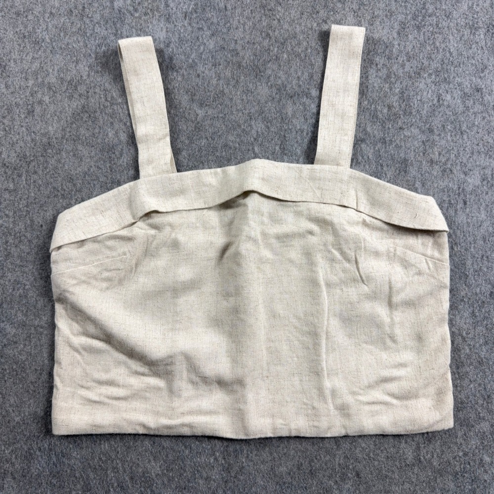 American Eagle Linen Blend Crop Top Beige Square Neck Wide Strap Womens Small